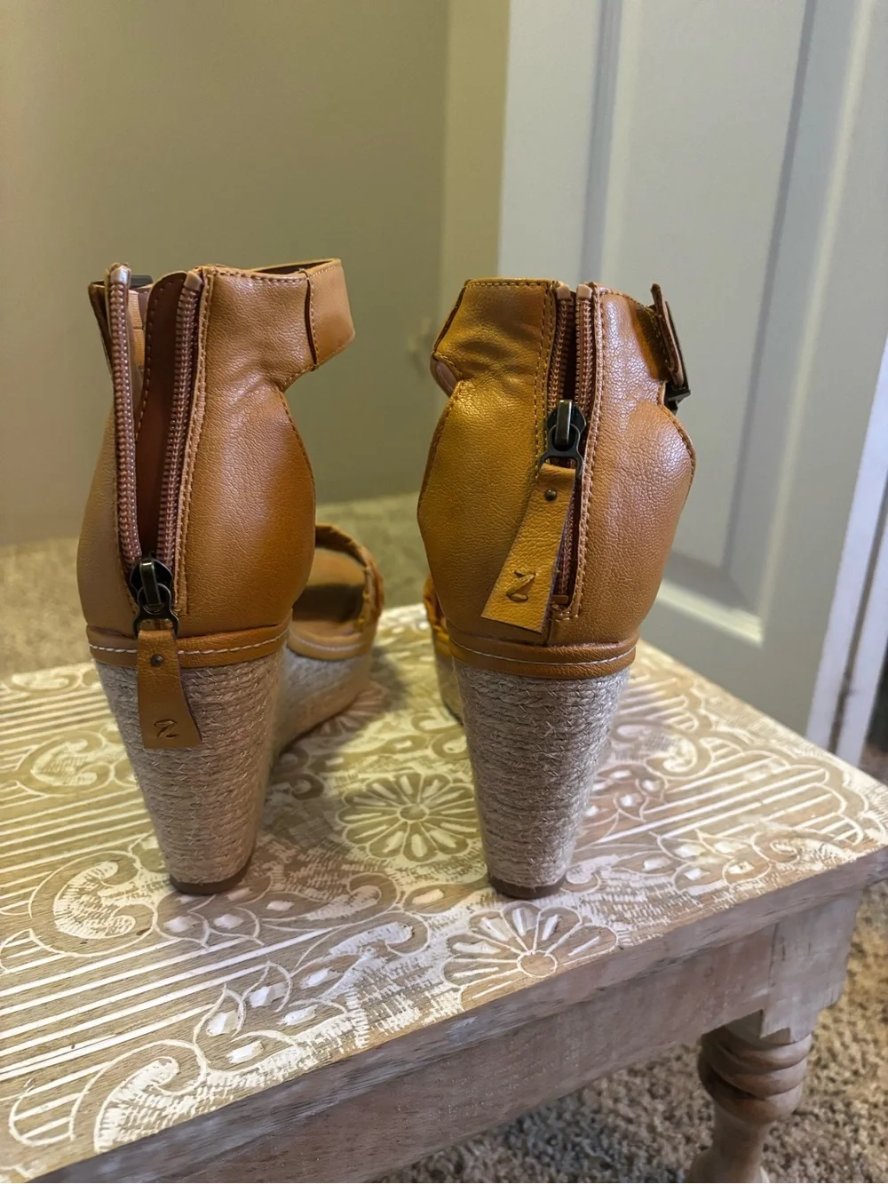 Zodiac Mustard Braided Ankle-Strap Wedge Sandals